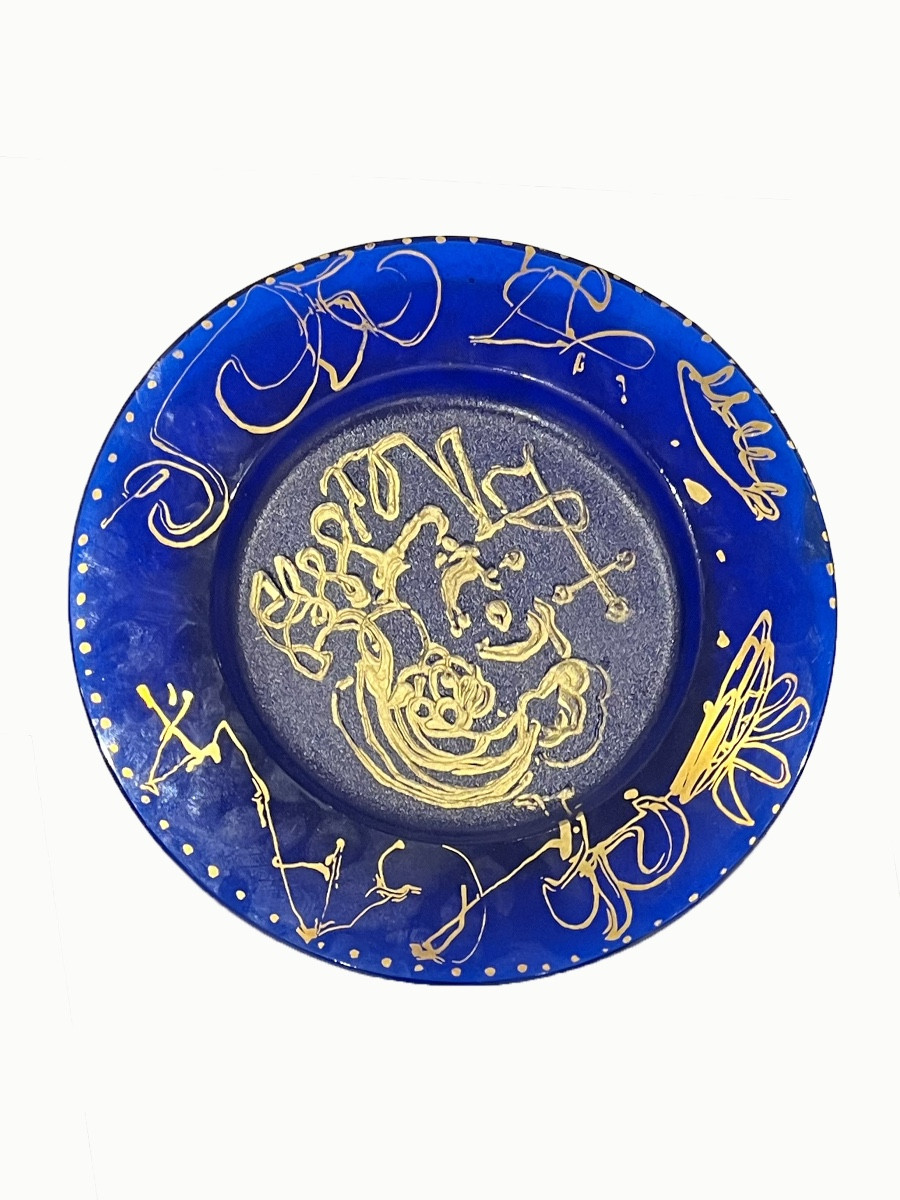 Salvador Dali - Triumphant - Blue And Gold Pâte De Verre Plate - Daum France
