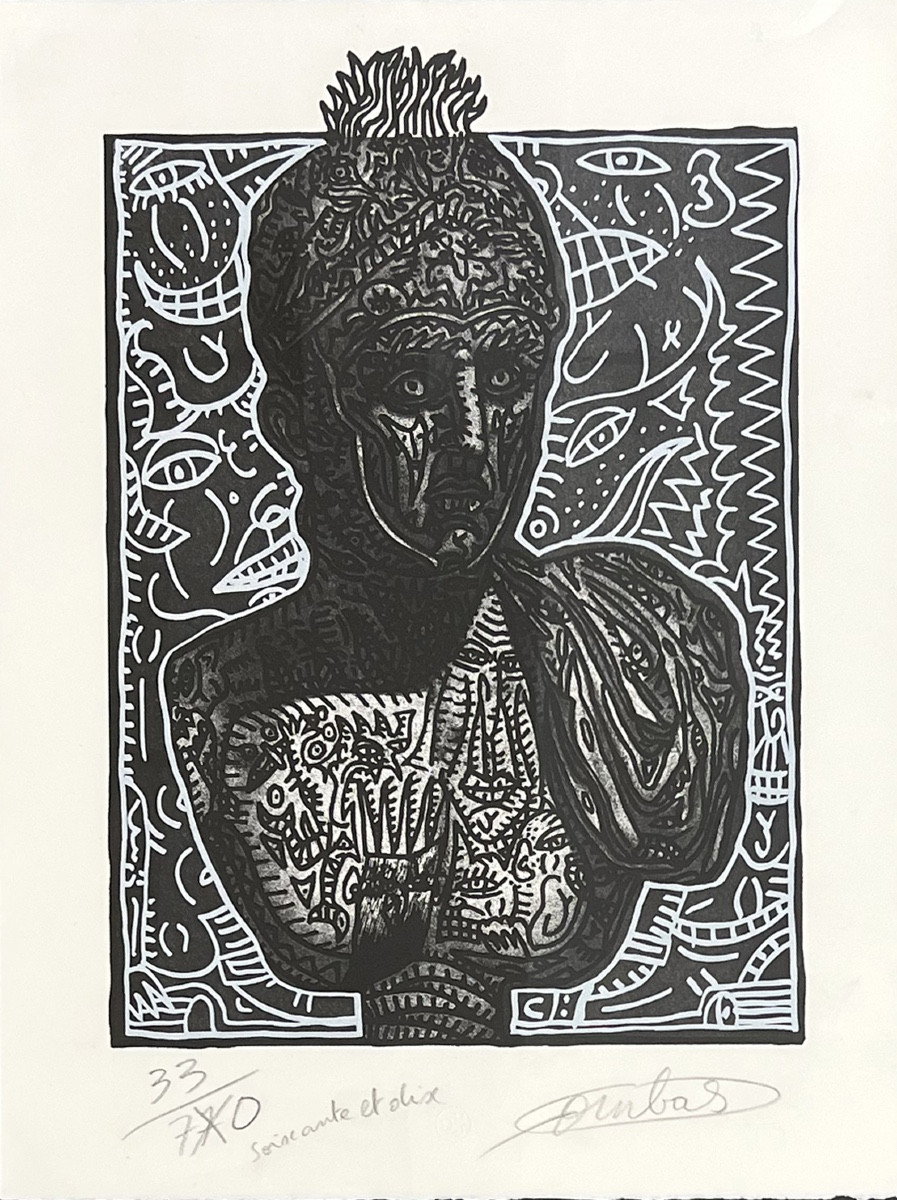 Robert Combas - Un grec avec un feu sur la tête - Gravure sur bois, sérigraphie -photo-2