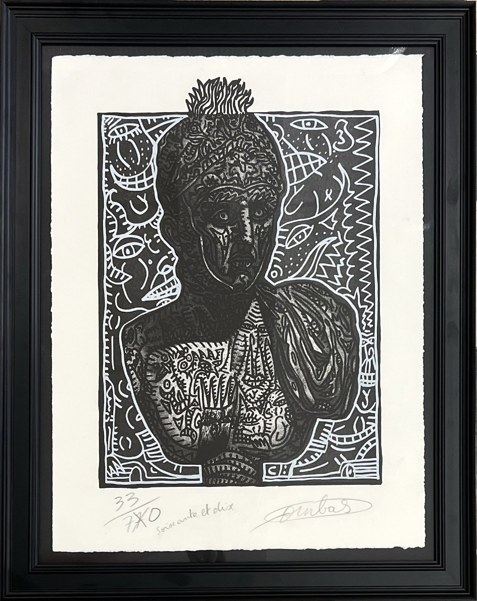 Robert Combas - Un grec avec un feu sur la tête - Gravure sur bois, sérigraphie 