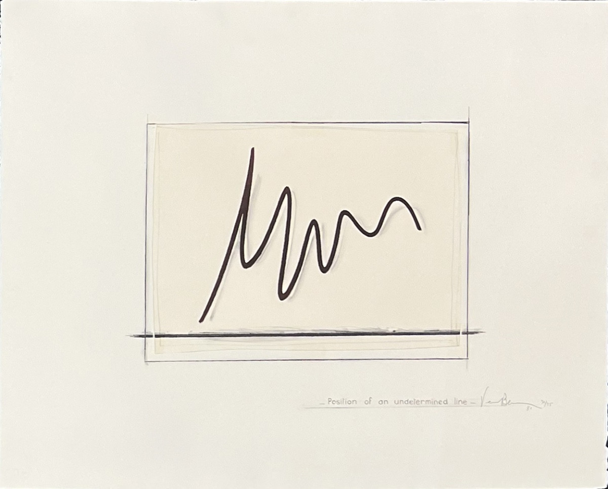 Bernar Venet - Position Of An Undetermined Line - Lithograph And Collage -photo-2