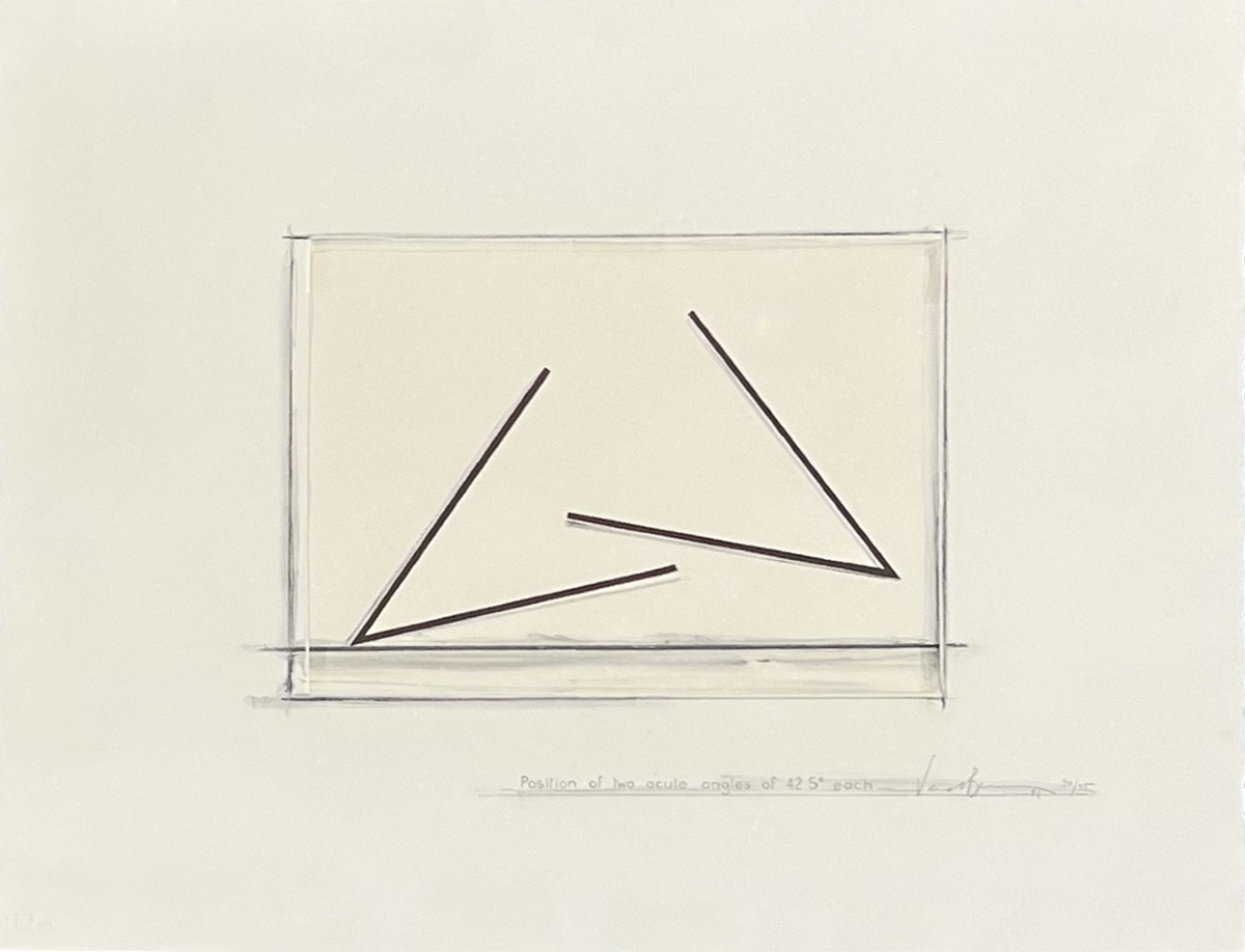 Bernar Venet - Position Of Two Acute Angles Of 42.5° Each - Lithograph And Collage -photo-2