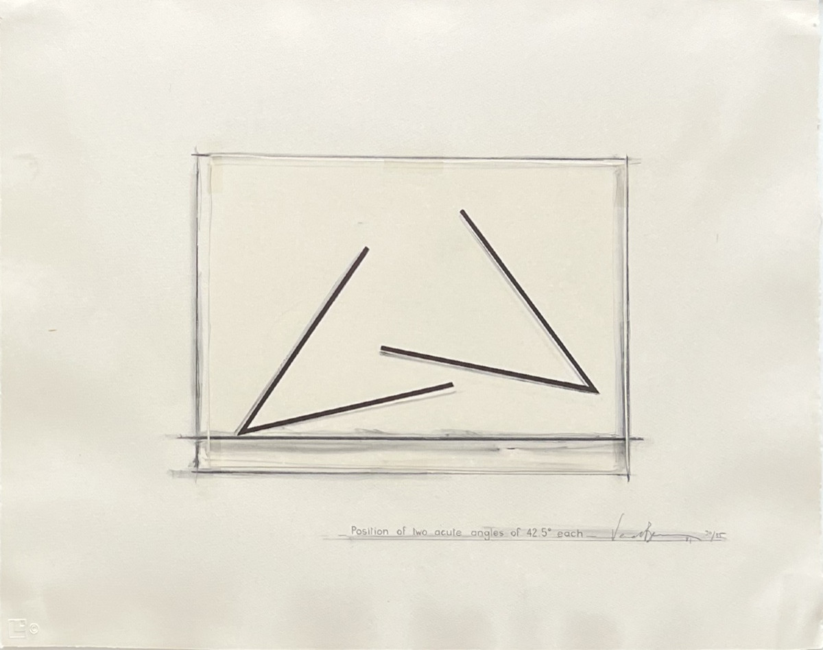 Bernar Venet - Position Of Two Acute Angles Of 42.5° Each - Lithograph And Collage 