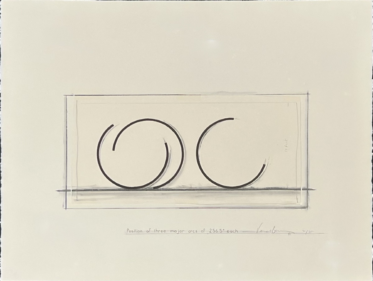 Bernar Venet - Position Of Three Major Arcs Of 256.5° Each - Lithograph And Collage-photo-2