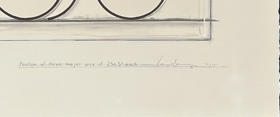 Bernar Venet - Position Of Three Major Arcs Of 256.5° Each - Lithograph And Collage-photo-3