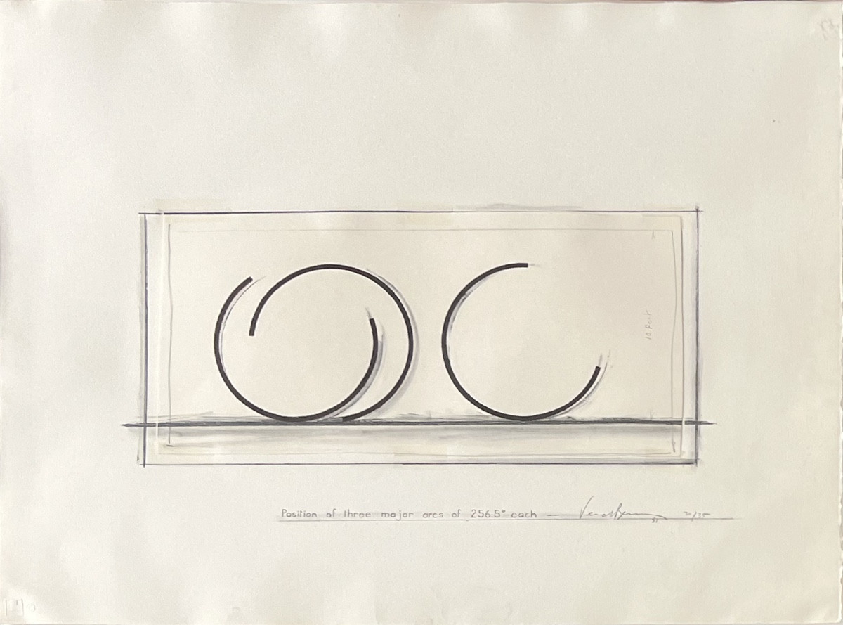 Bernar Venet - Position Of Three Major Arcs Of 256.5° Each - Lithograph And Collage