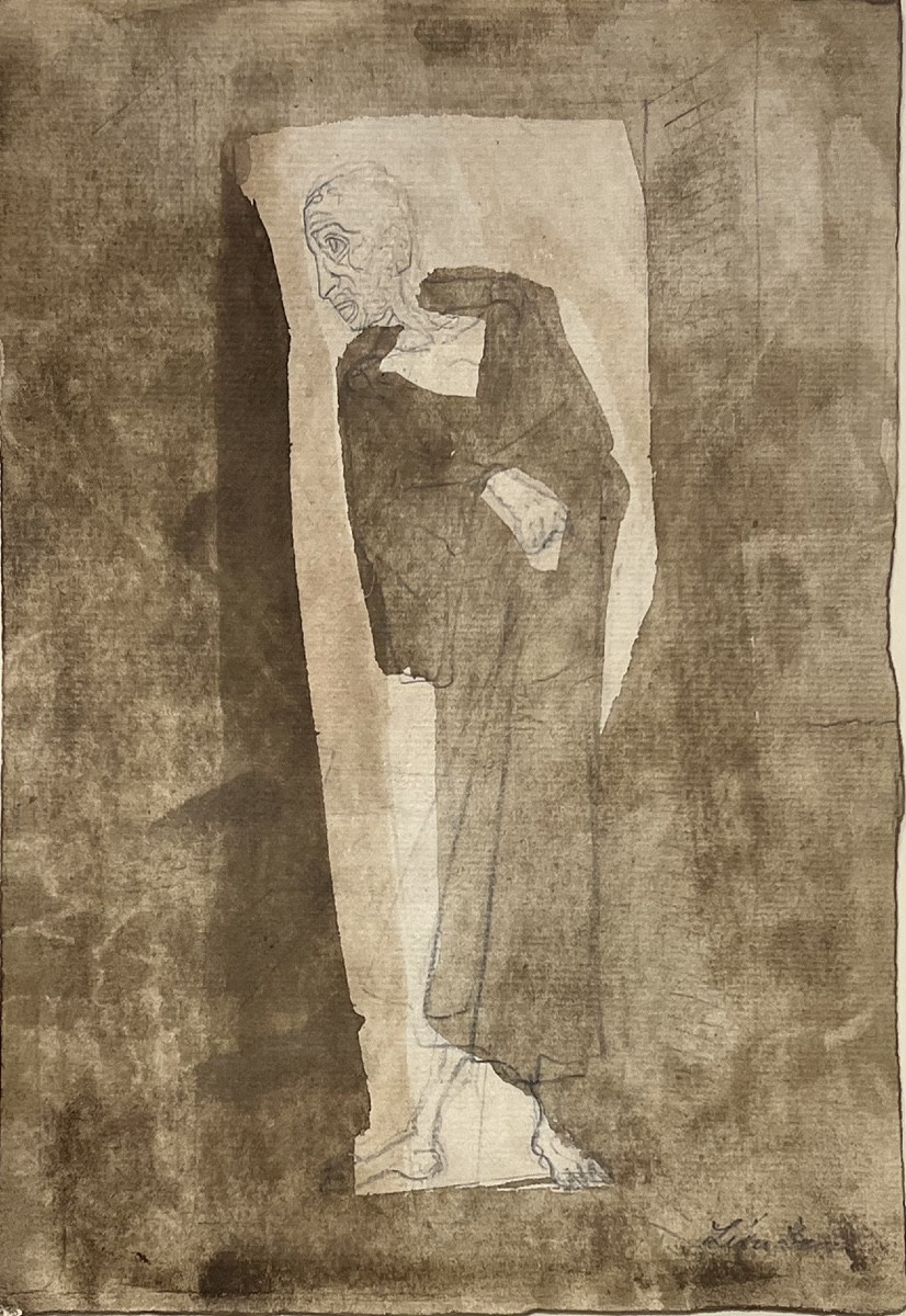 Léon Zack - Personnage masculin - Lavis aquarelle et mine de plomb 