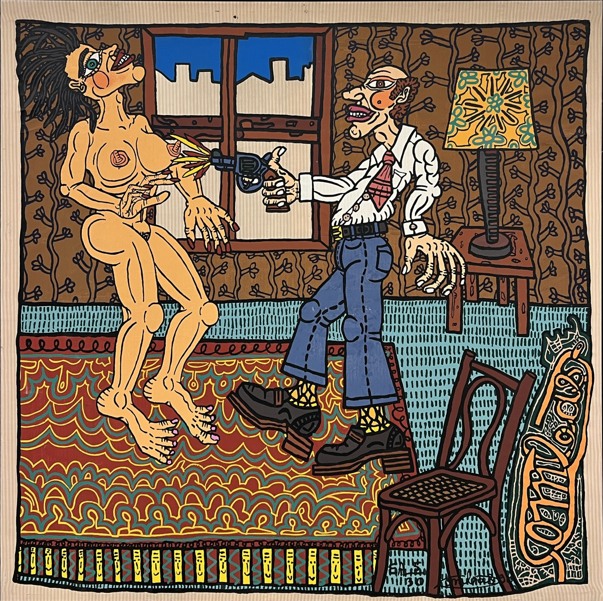 Robert Combas - L'Adultère - Sérigraphie en couleur sur toile - 1990-photo-2