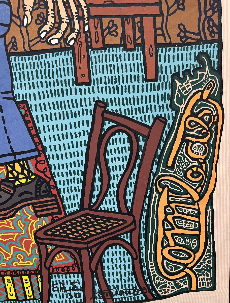 Robert Combas - L'Adultère - Sérigraphie en couleur sur toile - 1990-photo-3