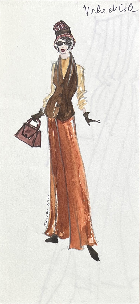 Sunjoo Moon - Fashion Drawing Of A Suit Jacket And Pants - Ink And Graphite - 1968