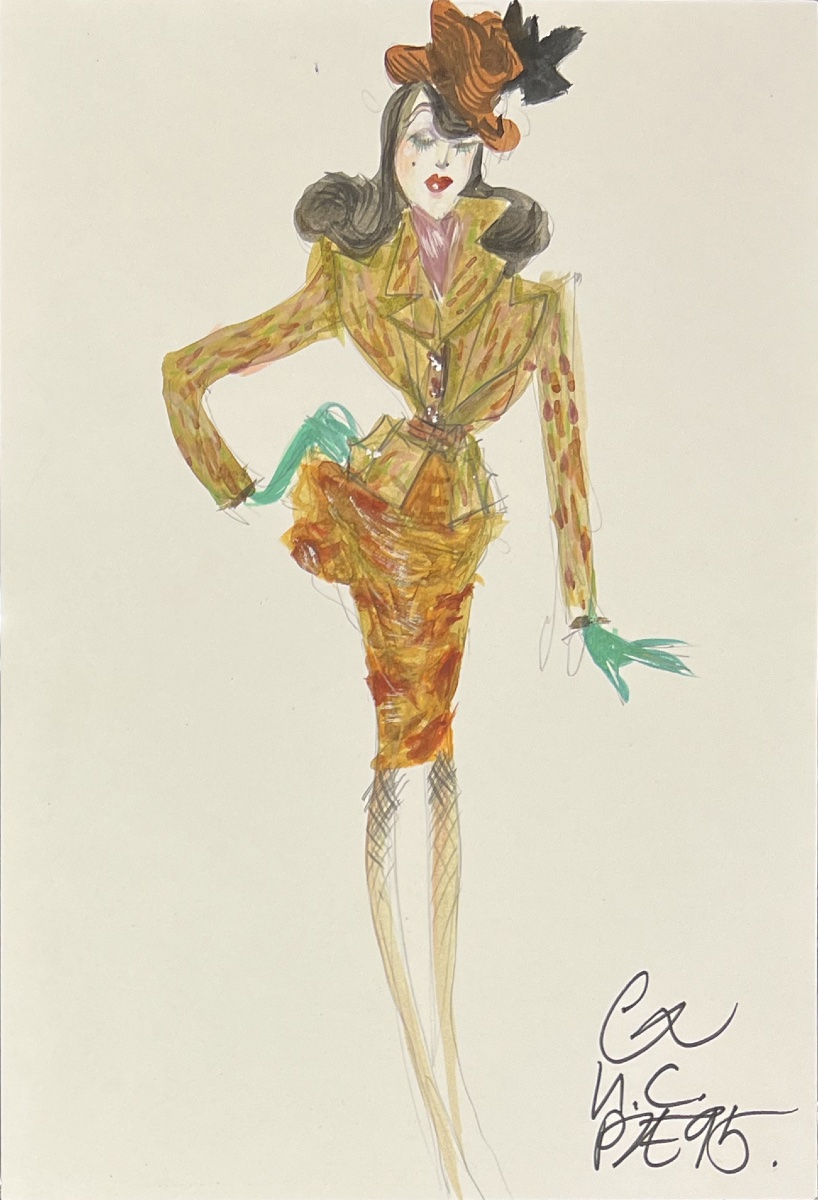 Christian Lacroix - Silhouette Design - Spring/summer Collection - Felt Pen And Pencil - 1995