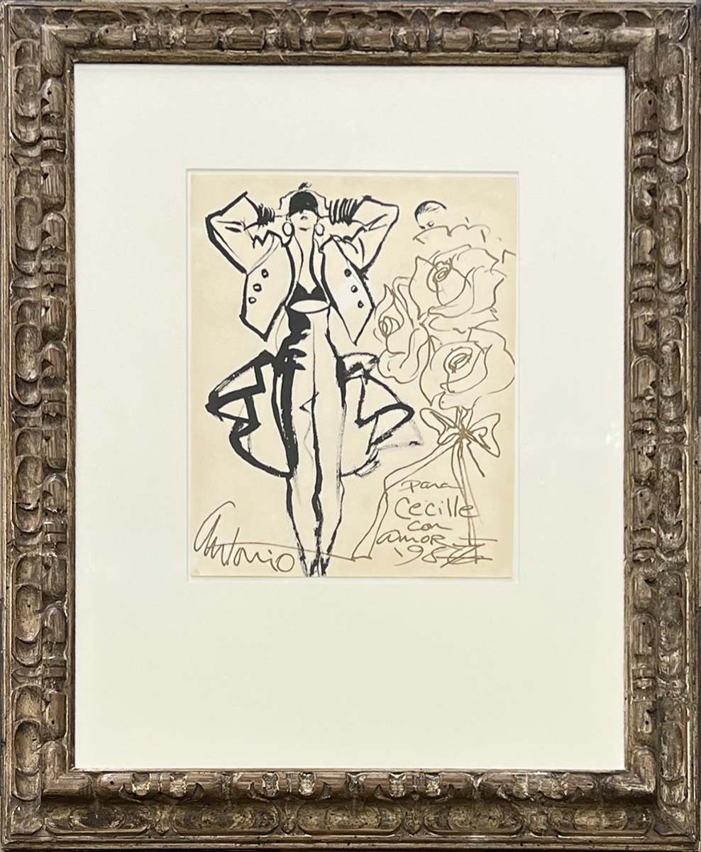 Antonio Lopez - Dessin de mode original - Encre et posca - 1987
