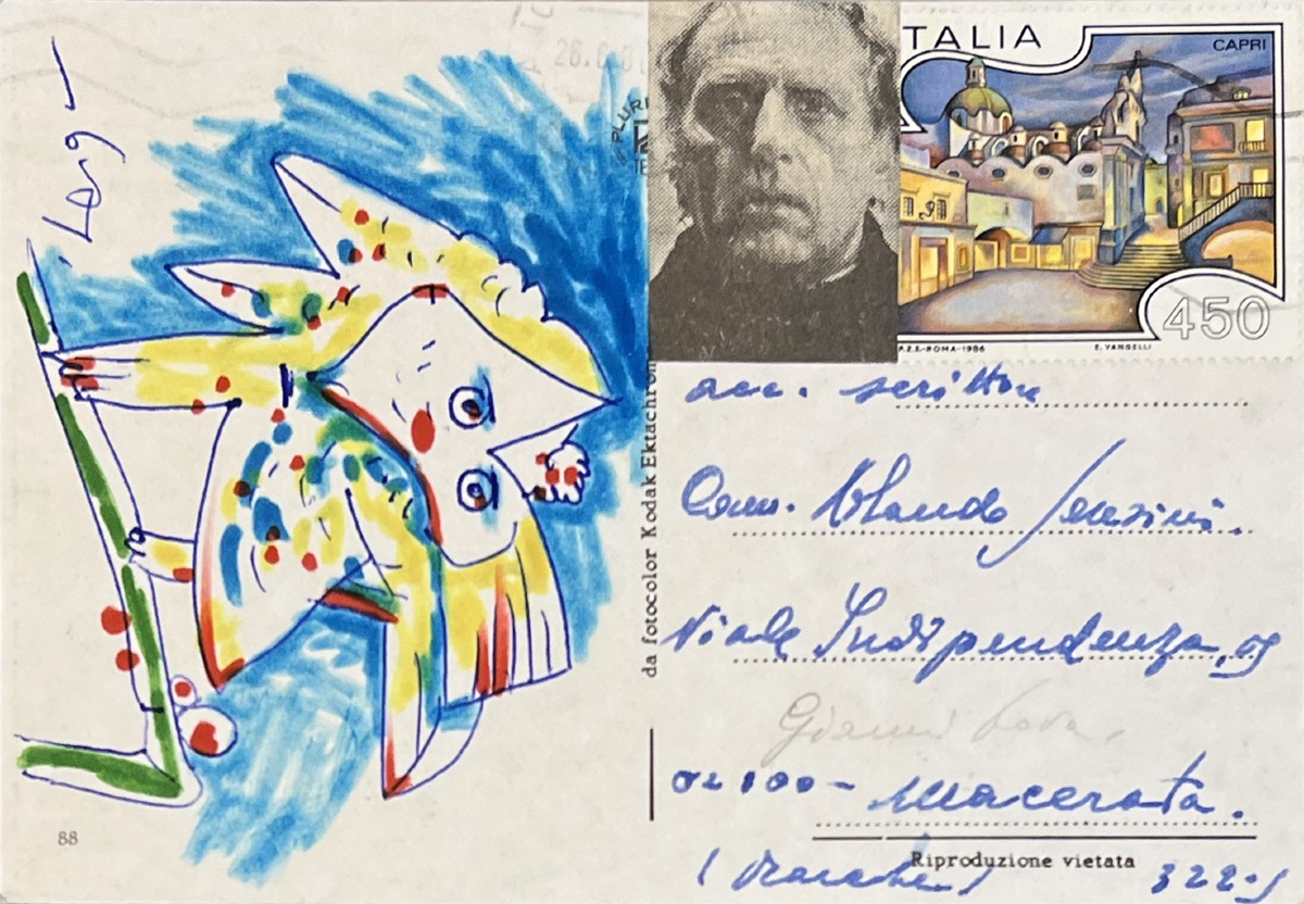Enriko Baj - Sans titre - Feutre de couleurs sur carte postale - 1986