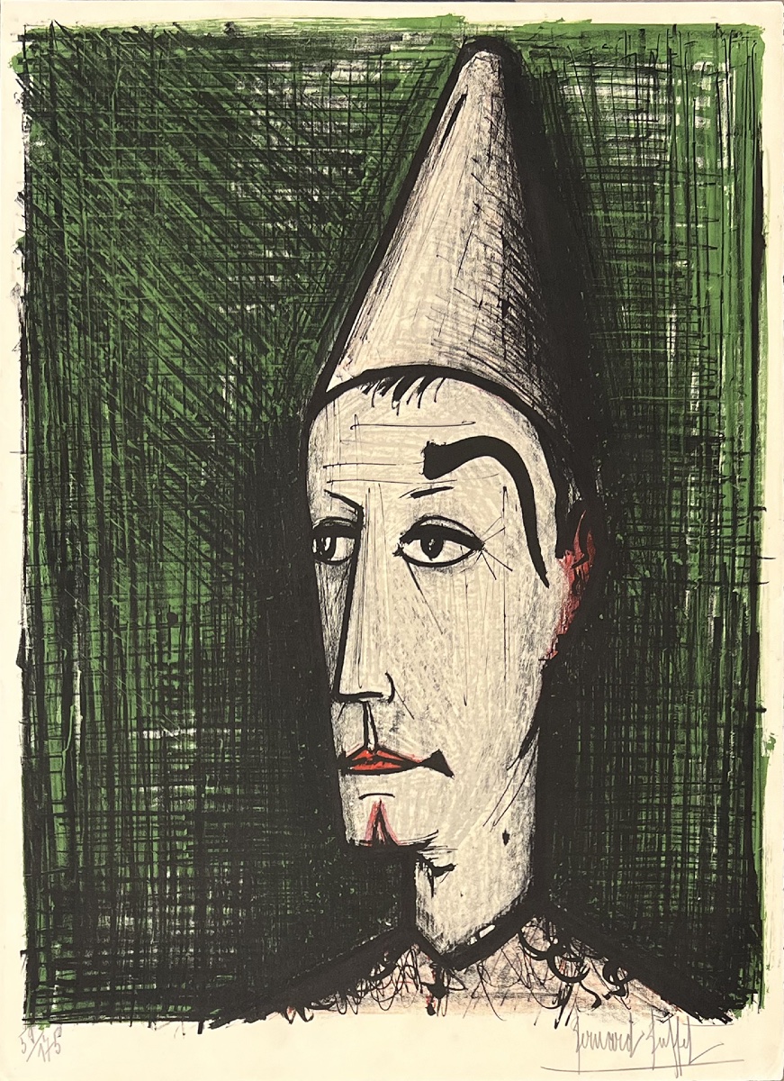 Bernard Buffet - Clown On A Green Background - Lithograph On Arches Paper - Circa 1960