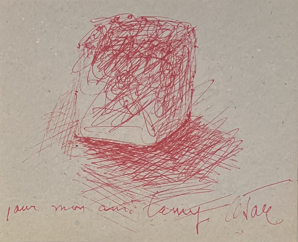 César, César Baldaccini, Known As - Compression Drawing - Red Marker - For Jean-claude Lamy-photo-2