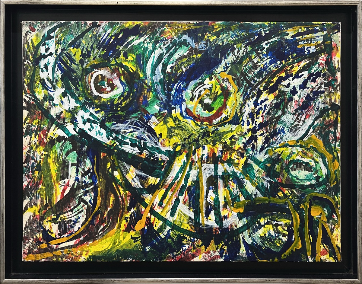 Jean Raine - Péril démographique - Acrylique sur papier marouflé sur toile monogrammée -  1980