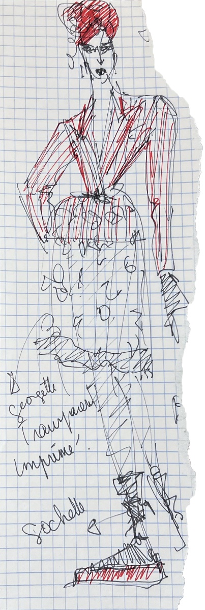 Jean-paul Gaultier - Sketch Of A Silhouette - Fashion Drawing - Black And Red Pen