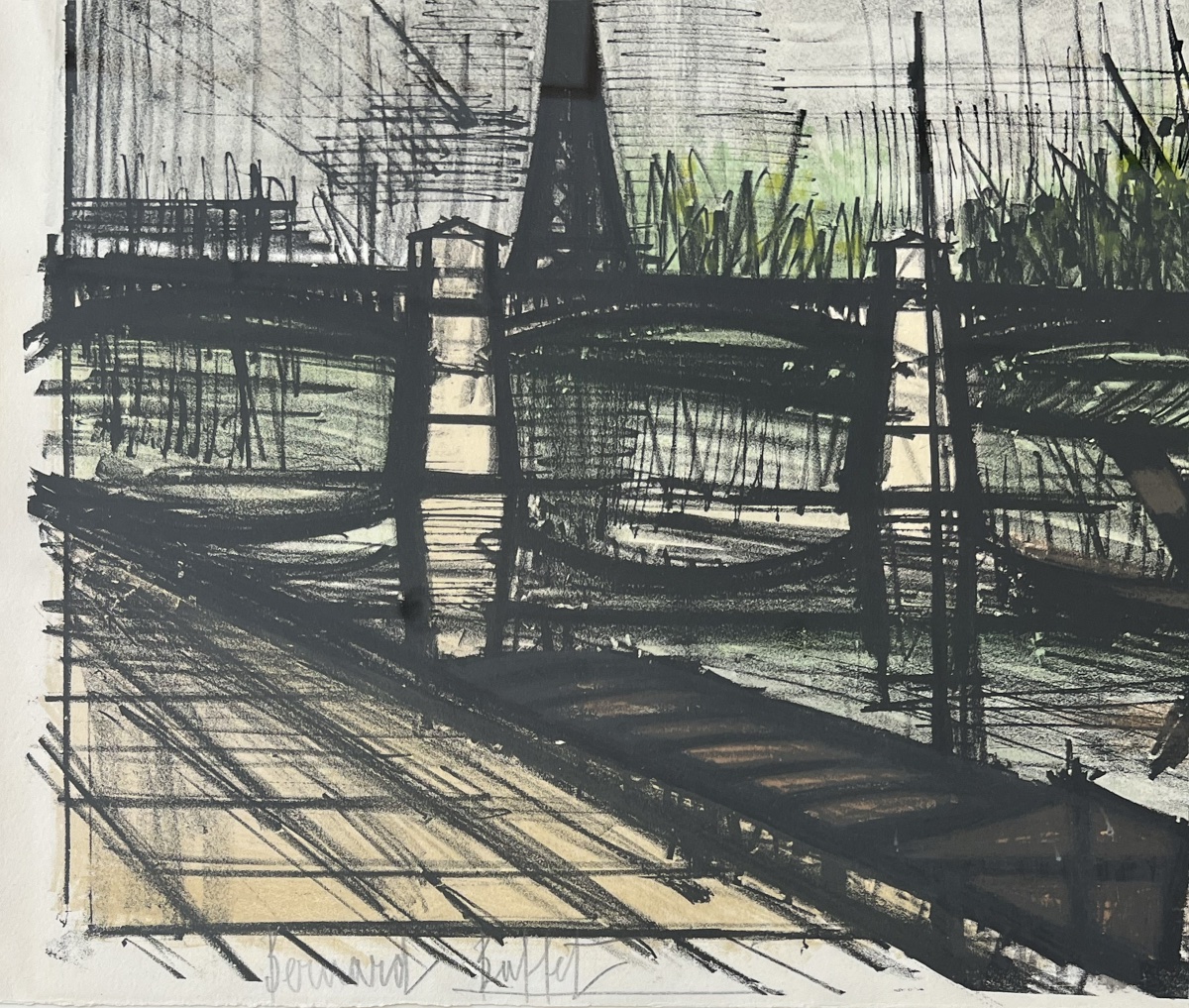 Bernard Buffet - The Pont Des Arts - Color Lithograph On Rives Paper - 1962-photo-3