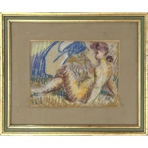 Louis Latapie -  Naked Woman Lay Down - Pastel On Paper 
