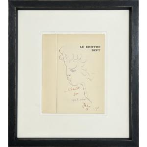 Jean Cocteau - Profile Of A Young Man - Autograph Drawing - 1958