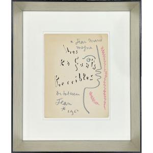 Jean Cocteau - Les Enfants Terribles - Autographed Pastel Drawing - 1962 