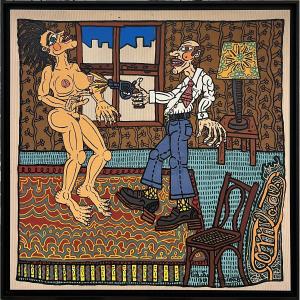 Robert Combas - l'Adultère - Color Screenprint On Canvas - 1990