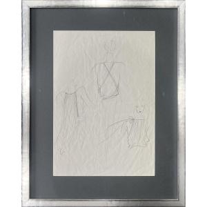 Yves Saint Laurent - Dessin original - Etude triple - Mine de Plomb