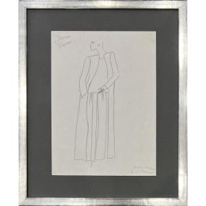 Yves Saint Laurent - Dessin original - Croquis d’une tenue pour Jeanne Moreau  - Mine de Plomb