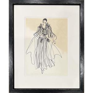 Yves Saint Laurent - Drawing Of A Dress - Felt-tip Pen On Letterhead, Rue Babylone - Circa 1976