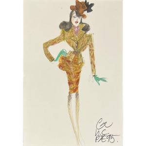 Christian Lacroix - Silhouette Design - Spring/summer Collection - Felt Pen And Pencil - 1995