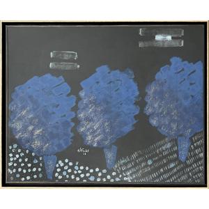 André Verdet - Pastel sur papier - Arbres - 1958
