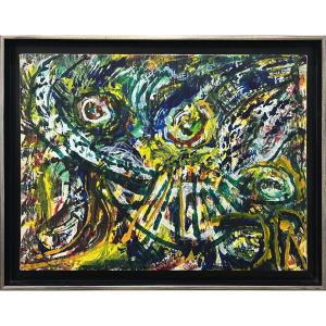 Jean Raine - Péril démographique - Acrylique sur papier marouflé sur toile monogrammée - 1980