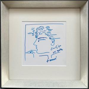 Alékos Fassianos - Portrait d'homme de profil - Feutre sur papier - Signé et dédicacé