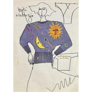 Jean-Charles de Castelbajac - Le soleil a rendez-vous avec lune - Dessin au feutre et posca