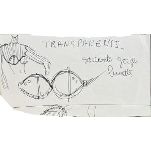 Jean-paul Gaultier - Sketch Of A Bra With Glasses - Fashion Illustration - Black Pen