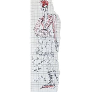 Jean-paul Gaultier - Sketch Of A Silhouette - Fashion Drawing - Black And Red Pen