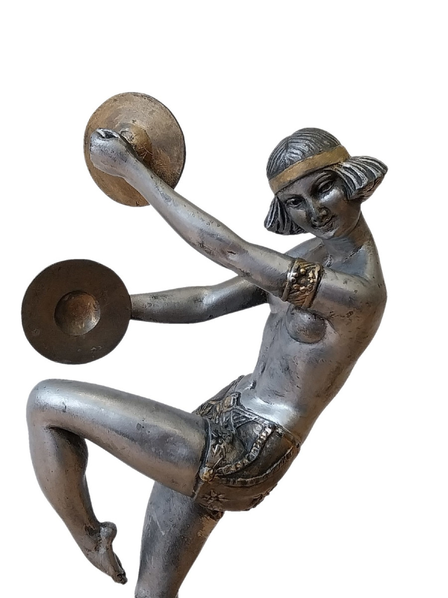 Spelter Sculpture Of A Dancer With Cymbals – Circa 1925-1935, France-photo-3