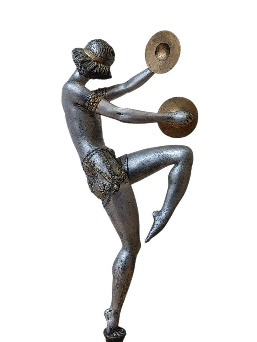 Spelter Sculpture Of A Dancer With Cymbals – Circa 1925-1935, France-photo-4