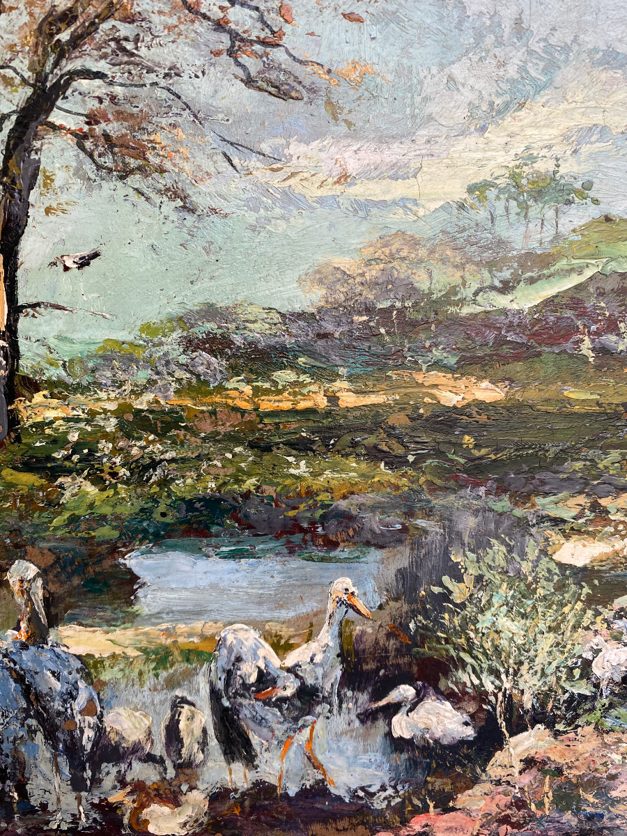 W. Lambert (XX ème Siècle) - La Mare Aux Cigognes-photo-3