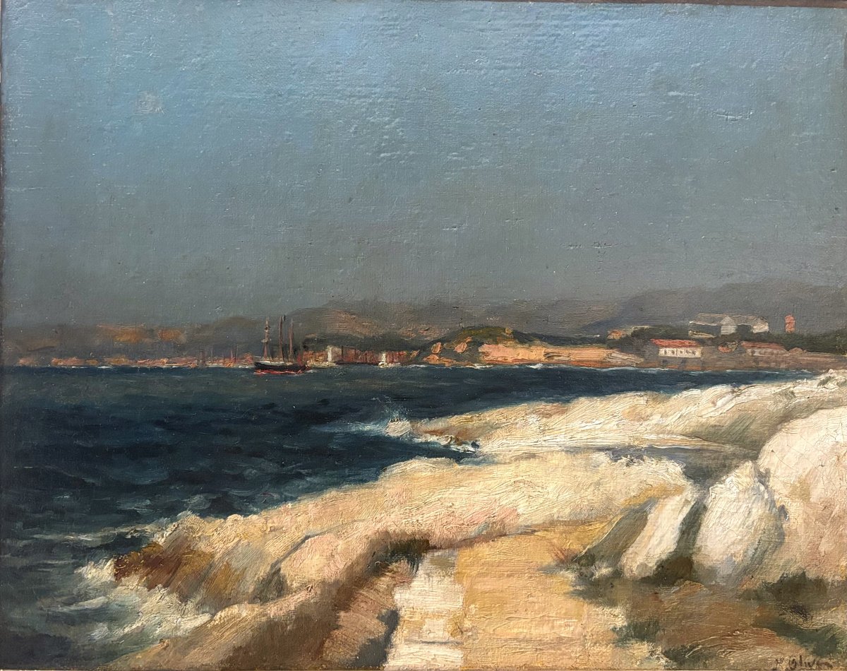 View Of The Port Of Marseille From île De l'Eyglaudes - Jean Batiste Olive (1848–1936)-photo-2