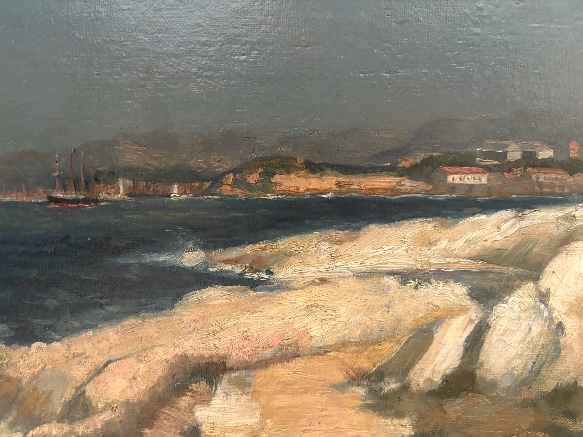 View Of The Port Of Marseille From île De l'Eyglaudes - Jean Batiste Olive (1848–1936)-photo-3