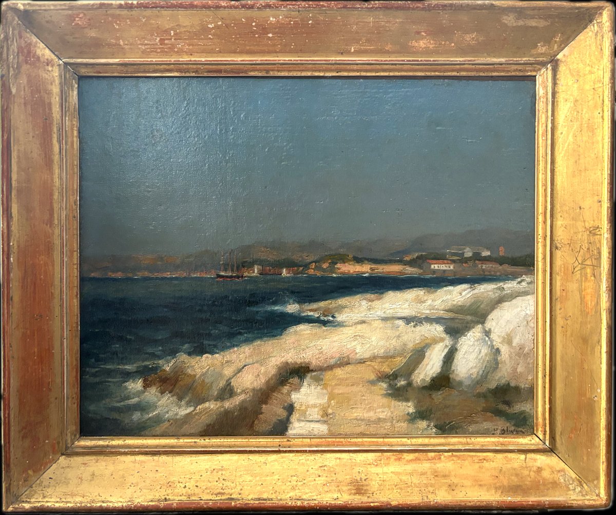 View Of The Port Of Marseille From île De l'Eyglaudes - Jean Batiste Olive (1848–1936)
