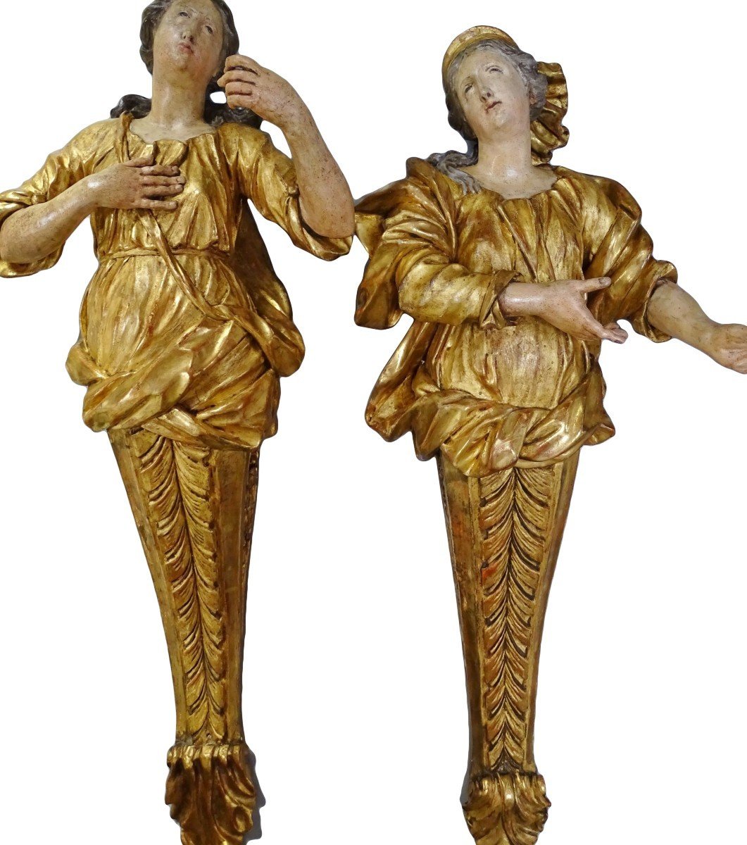 Sculptures En Bois Doré Et Polychrome Fin XVIIe Siècle