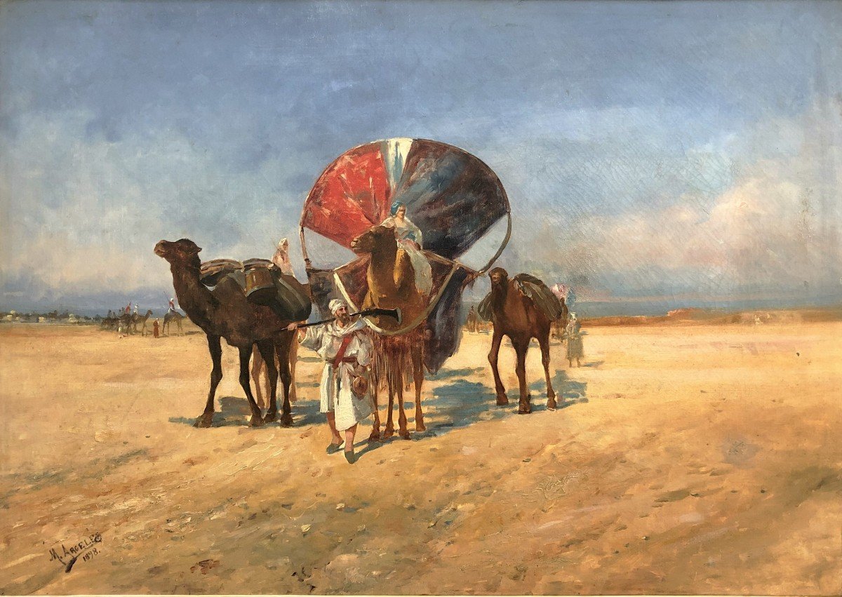 M.argelés (19th Century) - The Caravan In The Desert 1898-photo-2