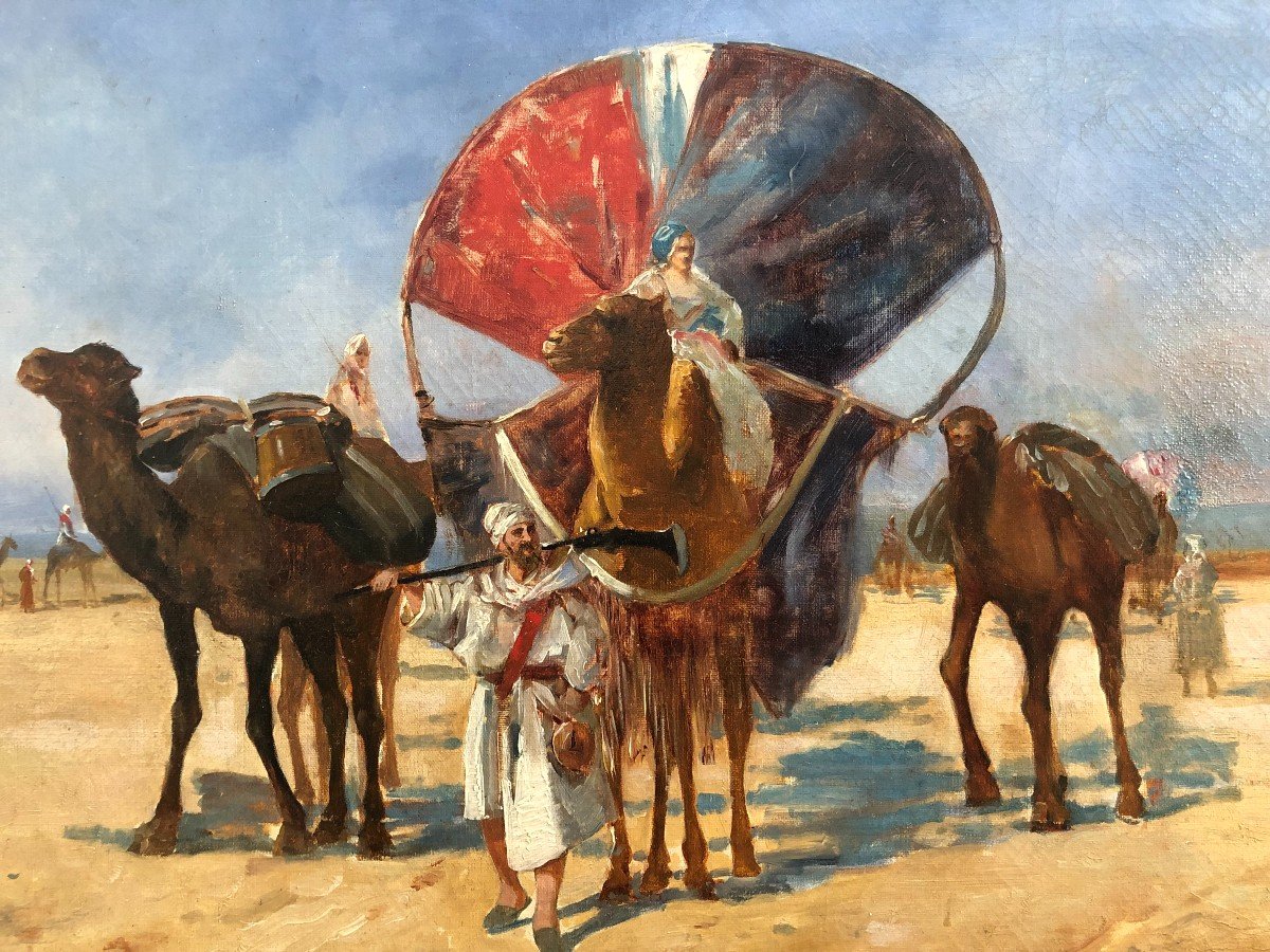 M.argelés (19th Century) - The Caravan In The Desert 1898-photo-3