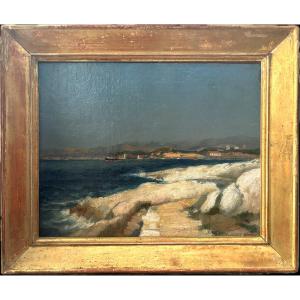 Vue du port de Marseille depuis l'île de l'Eyglaudes - Jean Batiste OLIVE (1848-1936)