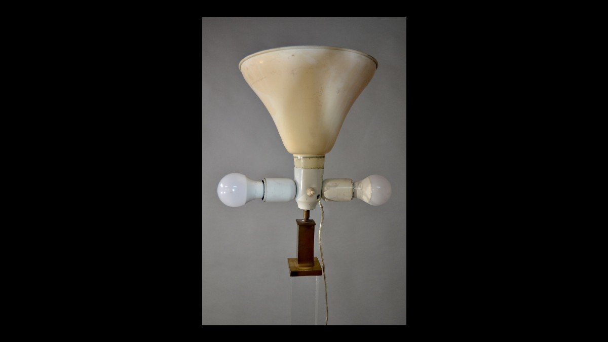 Important Plexiglas Floor Lamp And Bronze Ring-photo-1