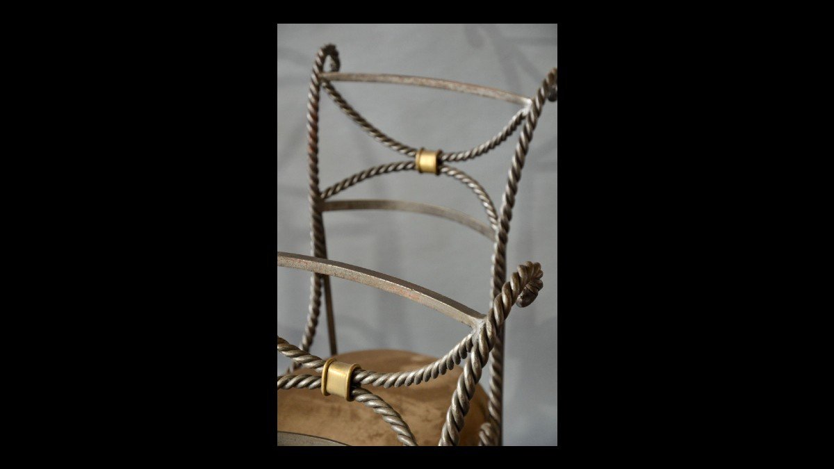 Series Of 4 Stylized Italian Wrought Iron Chairs 70s-photo-4
