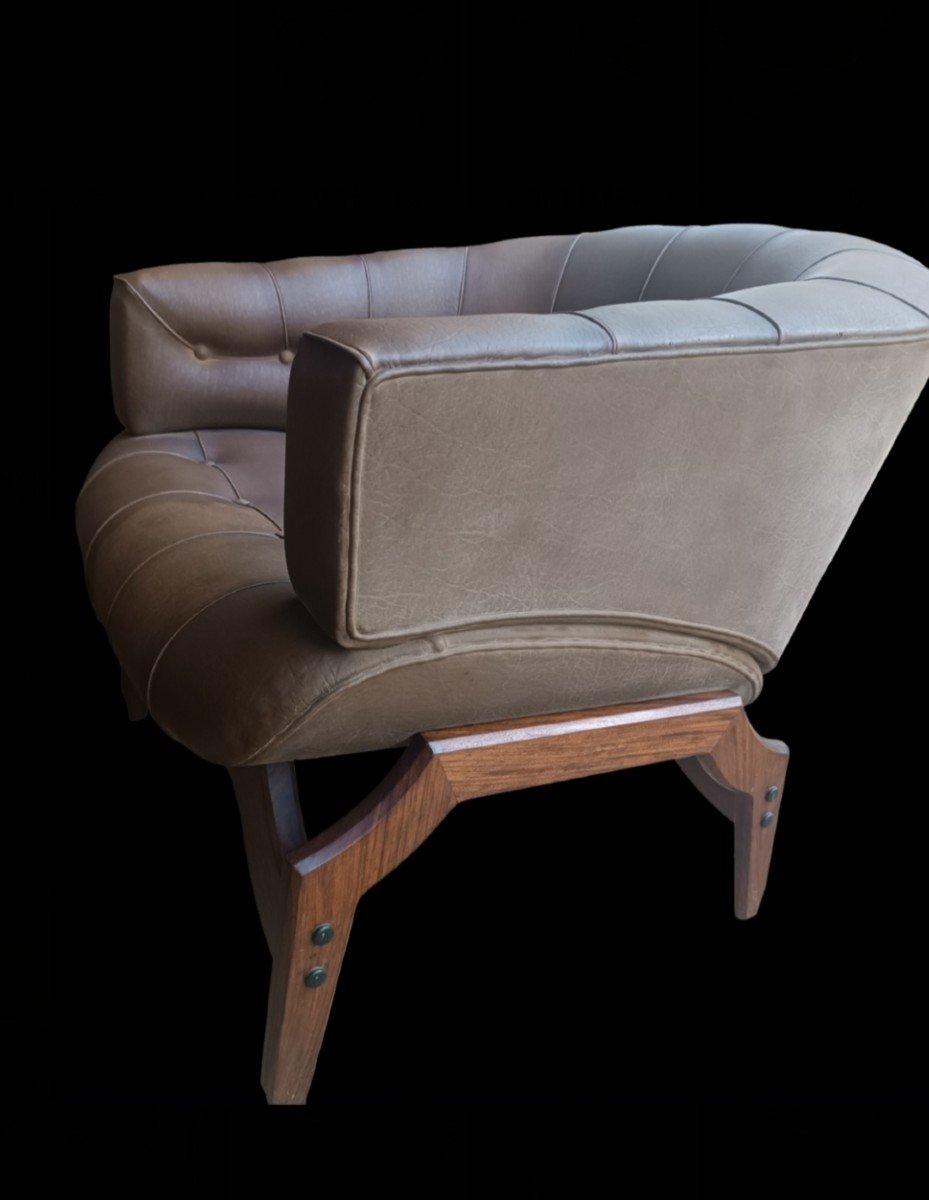 Fauteuils "croissant"  d'ico Parisi en Cuir, Nubuck Et Palissandre  -photo-3