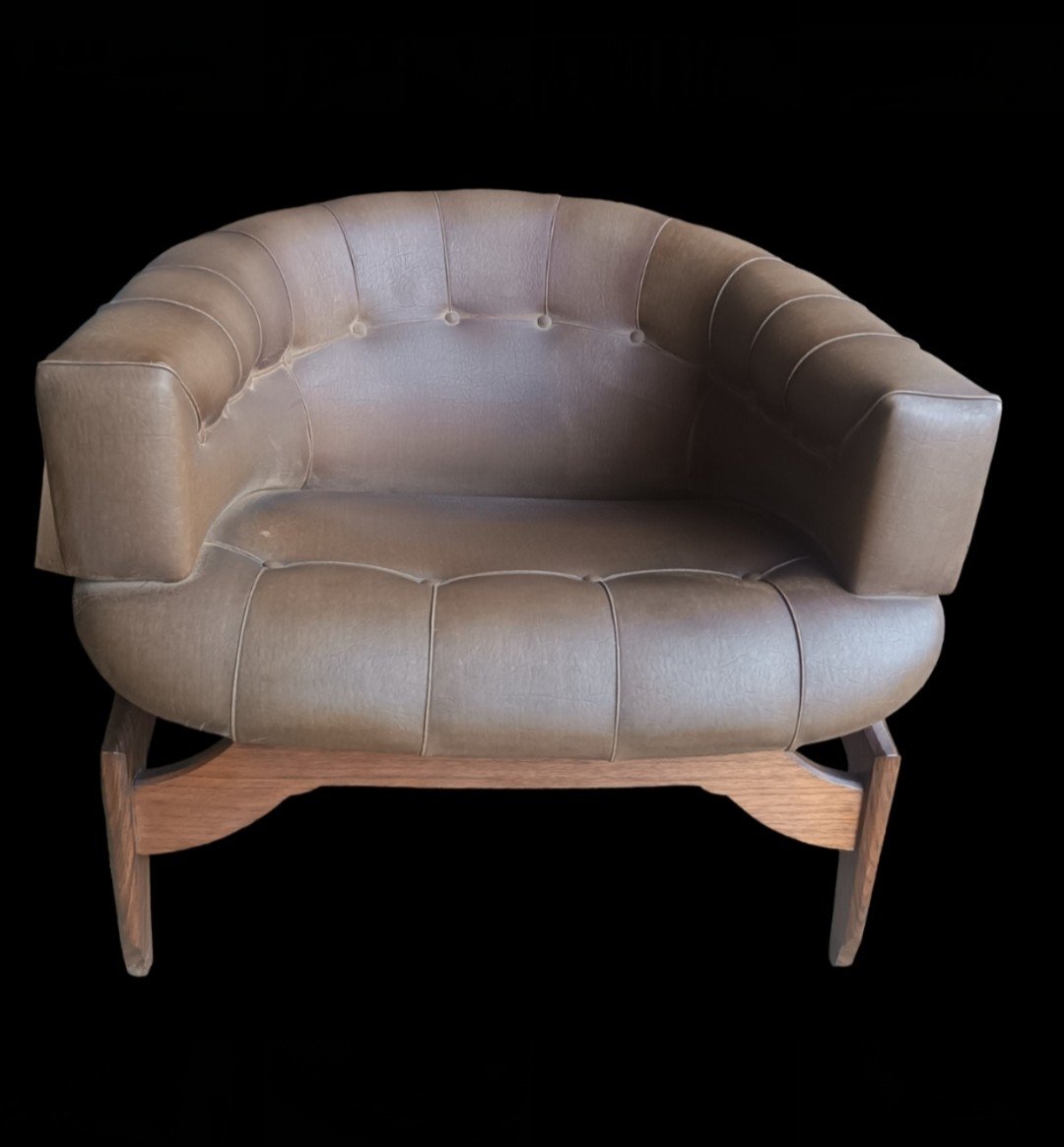 Fauteuils "croissant"  d'ico Parisi en Cuir, Nubuck Et Palissandre  -photo-4