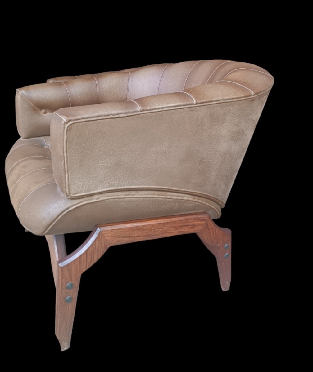 Fauteuils "croissant"  d'ico Parisi en Cuir, Nubuck Et Palissandre  -photo-1